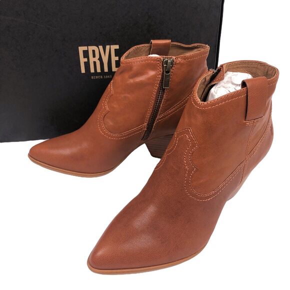 Frye Reina Bootie Leather Ankle Boots 6.5 Western Cognac Brown New Minor Defects - Picture 1 of 9